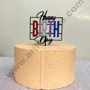 CAKE DECOR™ 5 inch Black Acrylic Happy Birthday with MultiColor Glitter Cake Topper For Cake And Dessert Decoration ( SBMT-1222)