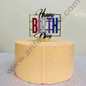 CAKE DECOR™ 5 inch Golden Acrylic Happy Birthday with MultiColor Glitter Cake Topper For Cake And Dessert Decoration  ( SBMT-1221)
