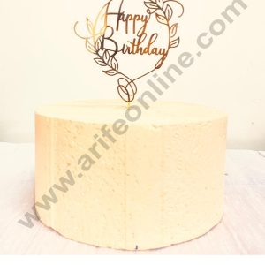 CAKE DECOR™ 5 inch Golden Acrylic Happy Birthday With Round Leaf Cutout Cake Topper And Dessert Decoration ( SBMT-1234 )