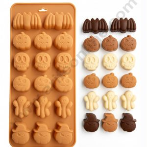 CAKE DECORβ’ 17 Cavity Mini Skull Bat pumpkins ghosts Silicon Chocolate Mould Halloween Chocolate Jelly dessert Mould