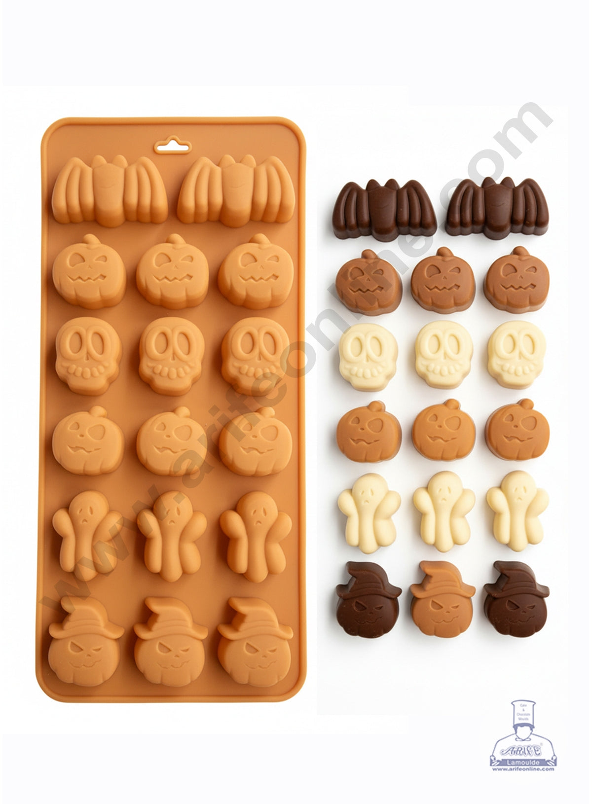 CAKE DECOR™ 17 Cavity Mini Skull Bat pumpkins ghosts Silicon Chocolate Mould Halloween Chocolate Jelly dessert Mould