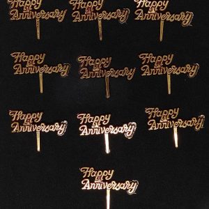 Cake Decor Red Golden Happy Anniversary Cake Tag Cake Topper (Pack of 10 Pcs)