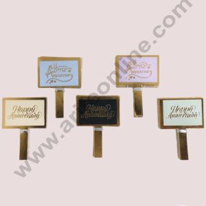 CAKE DECOR™ 100 pcs Rectangle Happy Anniversary  Paper Tag with Foiling Paper Topper For Cake And Cupcake