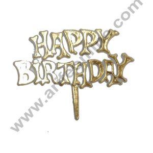 CAKE DECORβ’ Golden Happy Birthday Cake Tag Cake Topper (Pack of 10 Pcs)