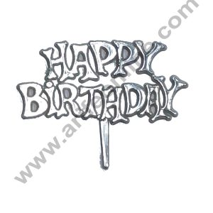 Cake Decor Silver Happy Birthday Cake Tag Cake Topper (Pack of 10 Pcs)