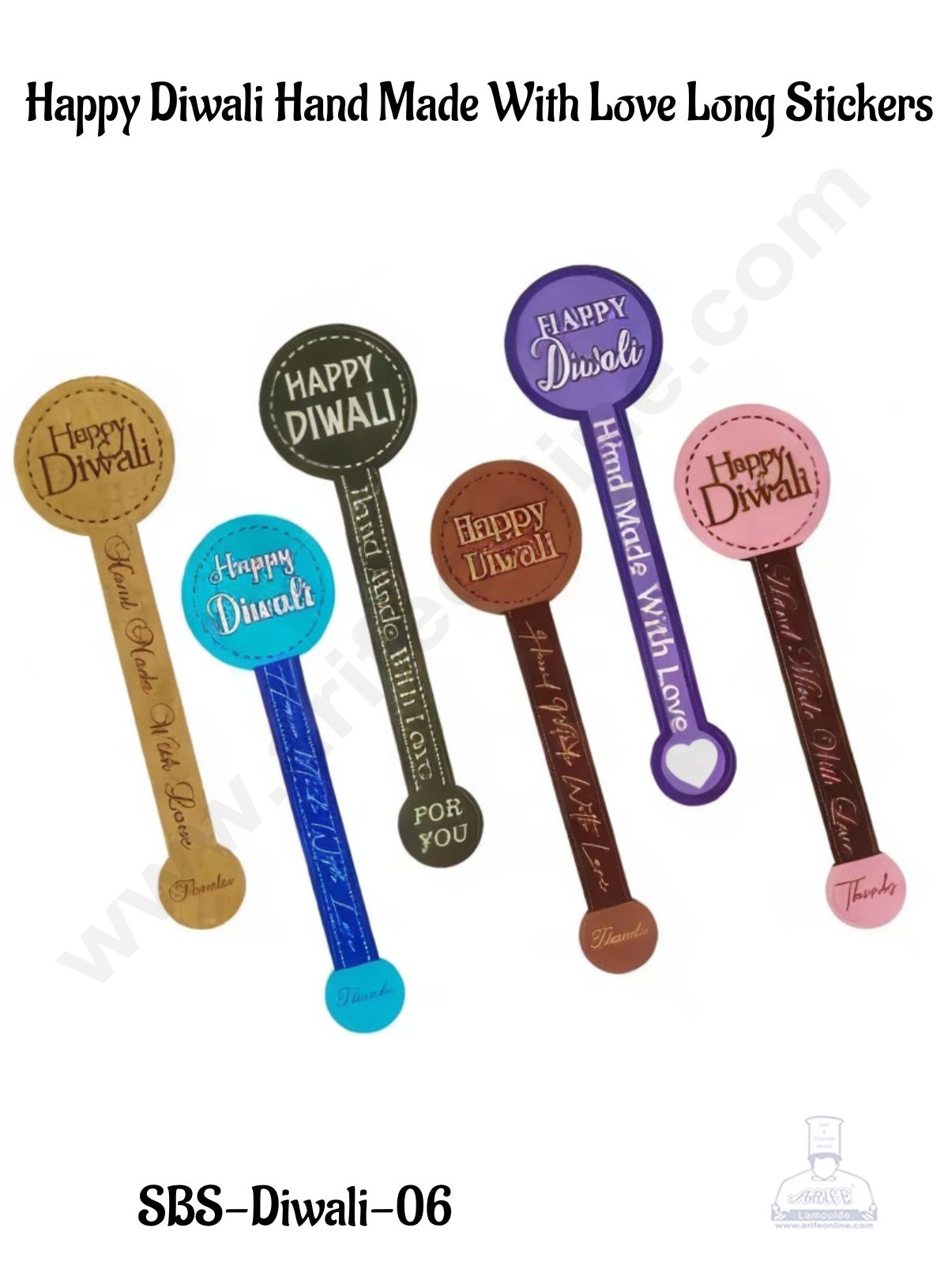 CAKE DECORβ’ Happy Diwali Hand Made With Love Long Stickers Tamper Proof Label For Jars, Hamper, Cookies, Cake Box - 1 Pack Contain 2 Sheets (Total 12 Pack)