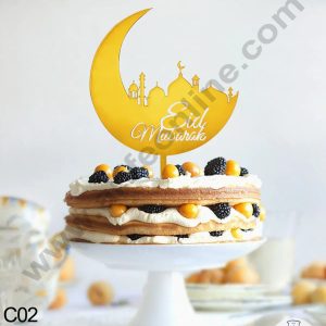 Cake Decor Mirror Shimmer Shining  Acrylic Cake Topper Eid Mubarak With Star On Mosque