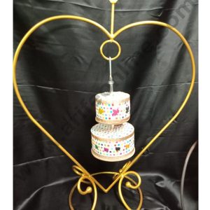 Cake Decor Heart Chandelier Cake Stand Metal Cake Display Stand Golden 2 Tier