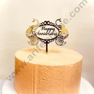 CAKE DECOR™ 5 inch Acrylic Happy Anniversary with peacock Cutout in Oval Frame Cake Topper Cake Decoration Dessert Decoration ( SBMT-1213)