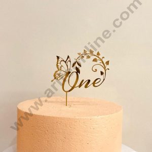 CAKE DECOR™ Golden Acrylic Cake Topper - One Number with  Butterfly And Leaf Cutout Cake Topper ( SBMT-1216)