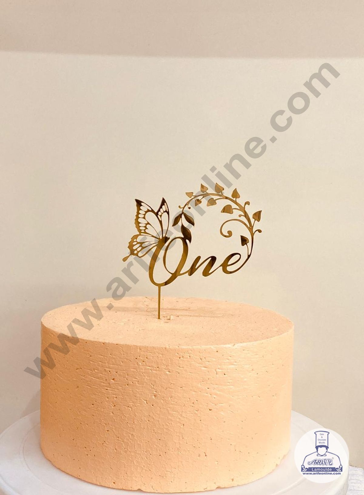 CAKE DECOR™ Golden Acrylic Cake Topper - One Number with Butterfly And Leaf Cutout Cake Topper ( SBMT-1216)