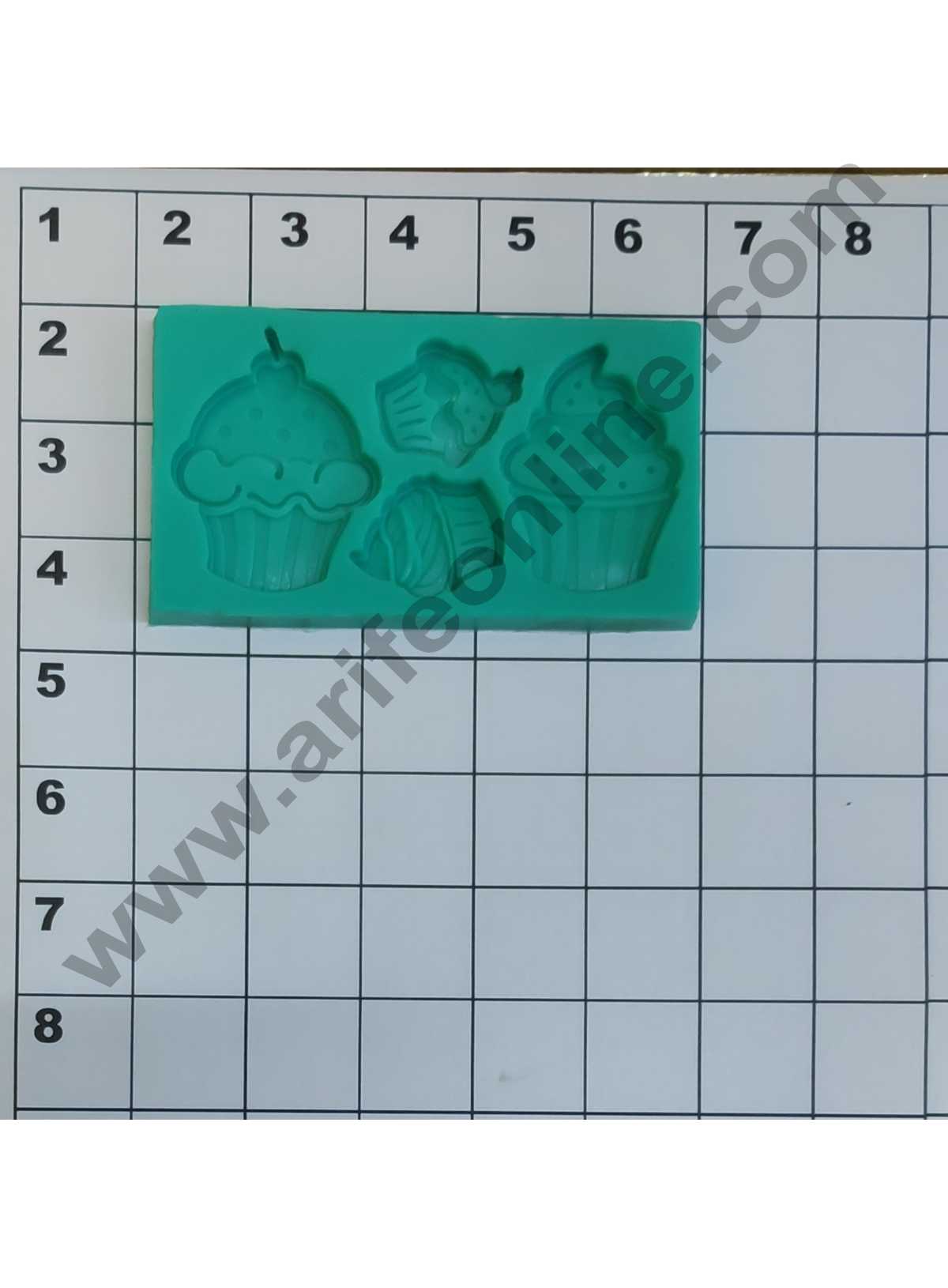 Cake Decor Silicon 4 Cavity Cup Cake Design Fondant Clay Marzipan Cake Decoration Mould