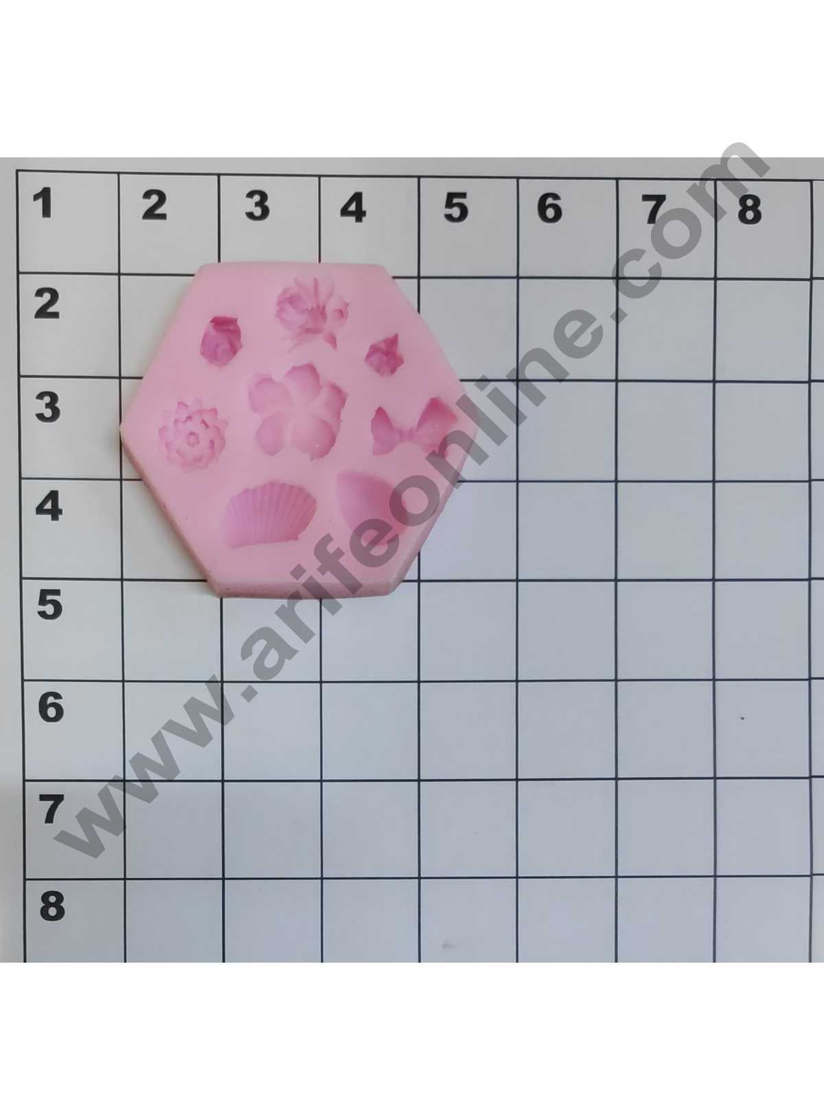 Cake Decor Silicon 8 Cavity Bow Shell Gem Flower Shaped Fondant Mould