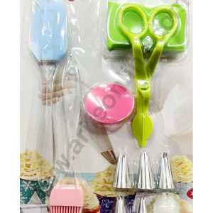 Cake Decor 11pc Set Of Spatulla Brush Flower Lifter Plastic Rose Nail Nozzles  Coupler with Silicon Piping Bag SBPN-002