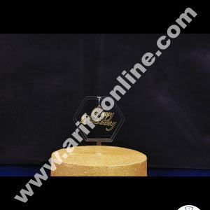 Cake Decor Exclusive Acrylic Hanging Cake Topper - Gold Happy Anniversary Hexagon