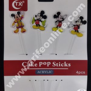Cake Decor Imported Mirror Acrylic Cake and Cupcake Topper - 4 Pieces Mickey Mouse Theme