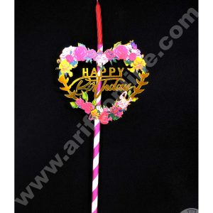 Cake Decor Acrylic Happy Birthday Topper Roses With Candle For Cake And Cupcake ( SBMT-ATC-004 )