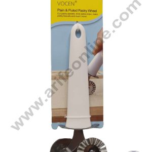 CAKE DECOR™ 1 Pcs 2-in-1 Stainless Steel Pizza Cutter with Pastry  Crimper with White Handle ( 4 cm Wheel )