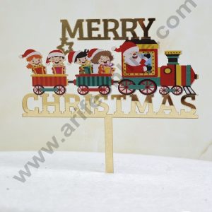 CAKE DECOR™ 4 inch Acrylic Merry Christmas with Toy Train Cutout Cake Topper Cake Decoration | 1 Piece (SBMT-6030)