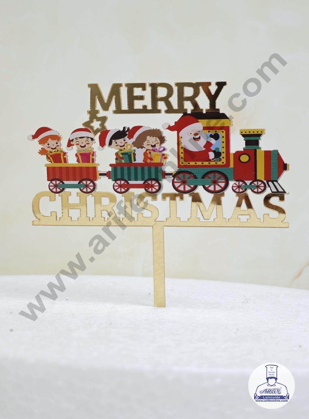 CAKE DECORβ’ 4 inch Acrylic Merry Christmas with Toy Train Cutout Cake Topper Cake Decoration | 1 Piece (SBMT-6030)