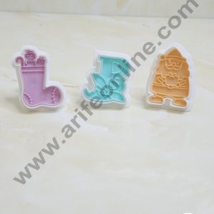 Cake Decor 3 Pc Christmas Theme Santa Plastic Biscuit Cutter Plunger Cutter