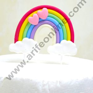 CAKE DECOR™ 1 Pieces Rainbow with Cloud & Two Heart Cake Toppers