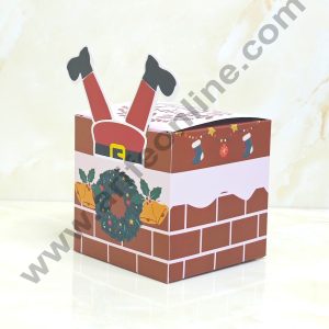 CAKE DECOR™ Merry Christmas Print Box with Santa Claus Upside Down Gift Box | Candy Box | Cookies Box | Sweet Treats Box - Red (10 Pcs Pack) (SBBX-XMAS-05)