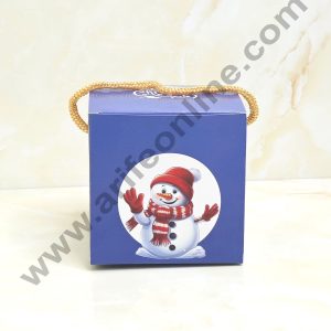 CAKE DECOR™ Merry Christmas Print Box with Snow Man Gift Box | Candy Box | Cookies Box | Sweet Treats Box - Blue (10 Pcs Pack) (SBBX-XMAS-08)