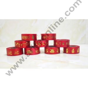CAKE DECOR™ 1 Roll Christmas Theme Ribbons | Gift Wrapping | Hamper Decoration | Assorted Designs - Red ( SBR-CH-Red )