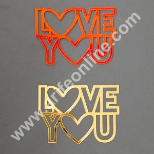 CAKE DECOR™ Red & Gold Acrylic Love You Design Cutout Cake Topper - 2 pc Pack