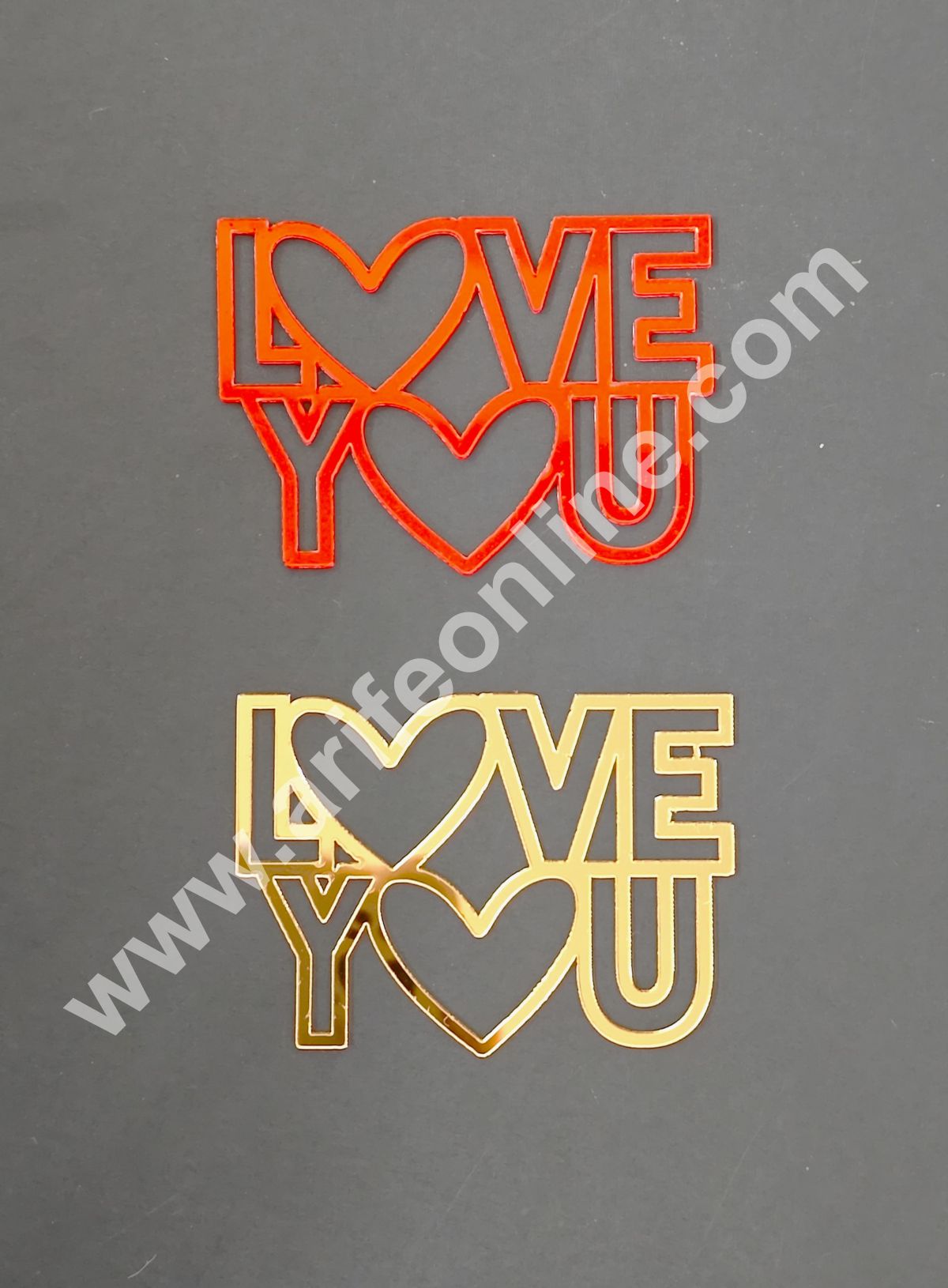 CAKE DECORβ’ Red & Gold Acrylic Love You Design Cutout Cake Topper - 2 pc Pack