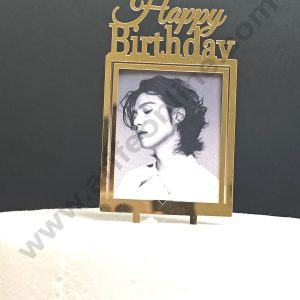 5 inch Gold Square Acrylic Birthday Cutout Photo Frame Cutout Cake Topper | Photo Holder - CAKE DECORβ’
