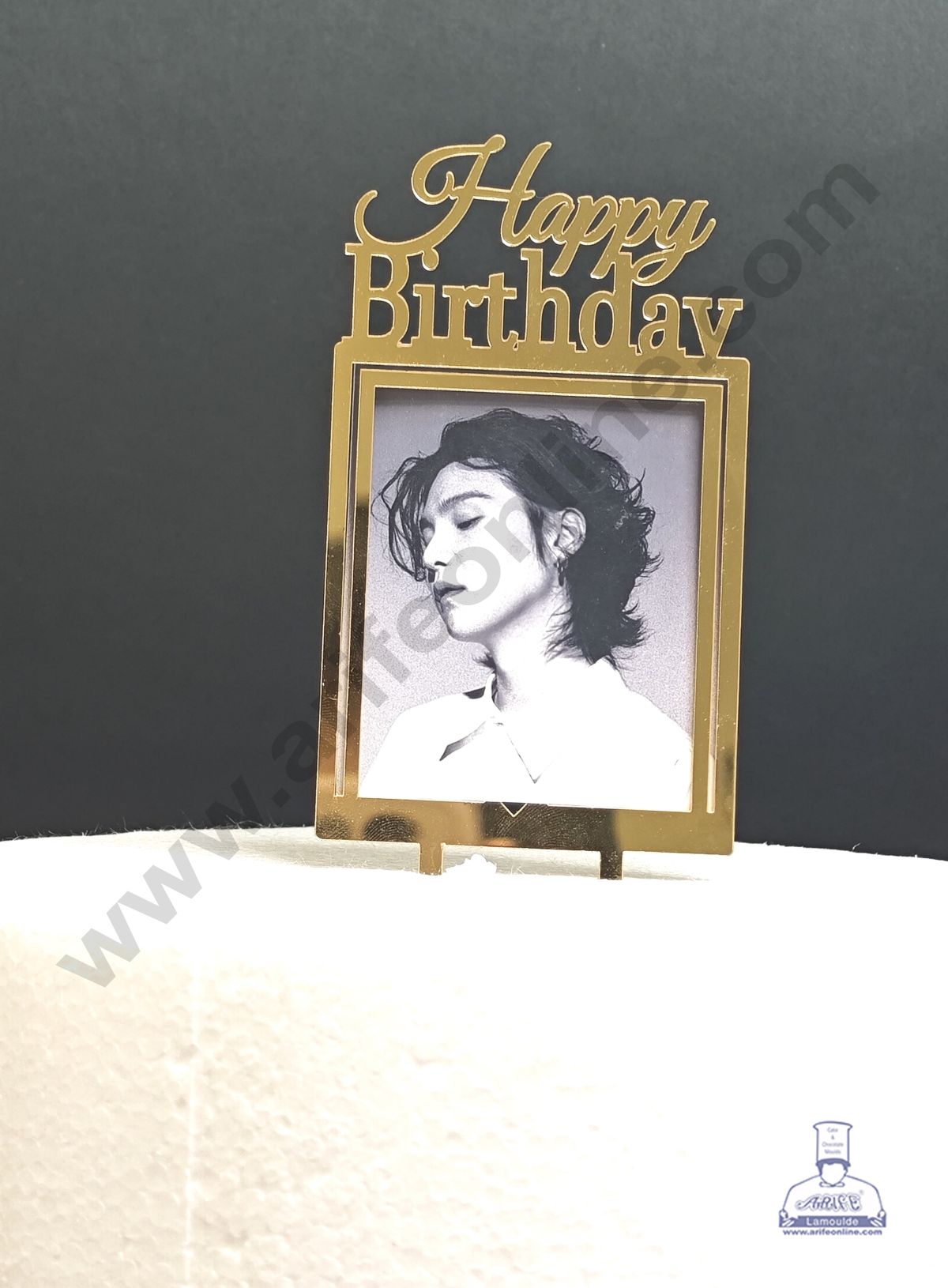 5 inch Gold Square Acrylic Birthday Cutout Photo Frame Cutout Cake Topper | Photo Holder - CAKE DECORβ’