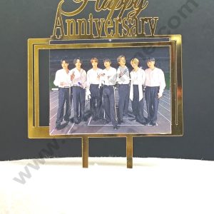 5 inch Gold Rectangle Acrylic Photo Frame Happy Anniversary Cutout Cake Topper | Photo Holder - CAKE DECORβ’