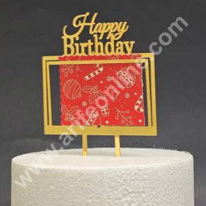 5 inch Gold Rectangle Acrylic Photo Frame Happy Birthday Cutout Cake Topper | Photo Holder - CAKE DECORβ’