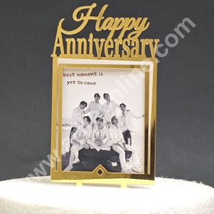 5 inch Gold Square Acrylic Photo Frame Happy Anniversary Cutout Cake Topper | Photo Holder - CAKE DECORβ’