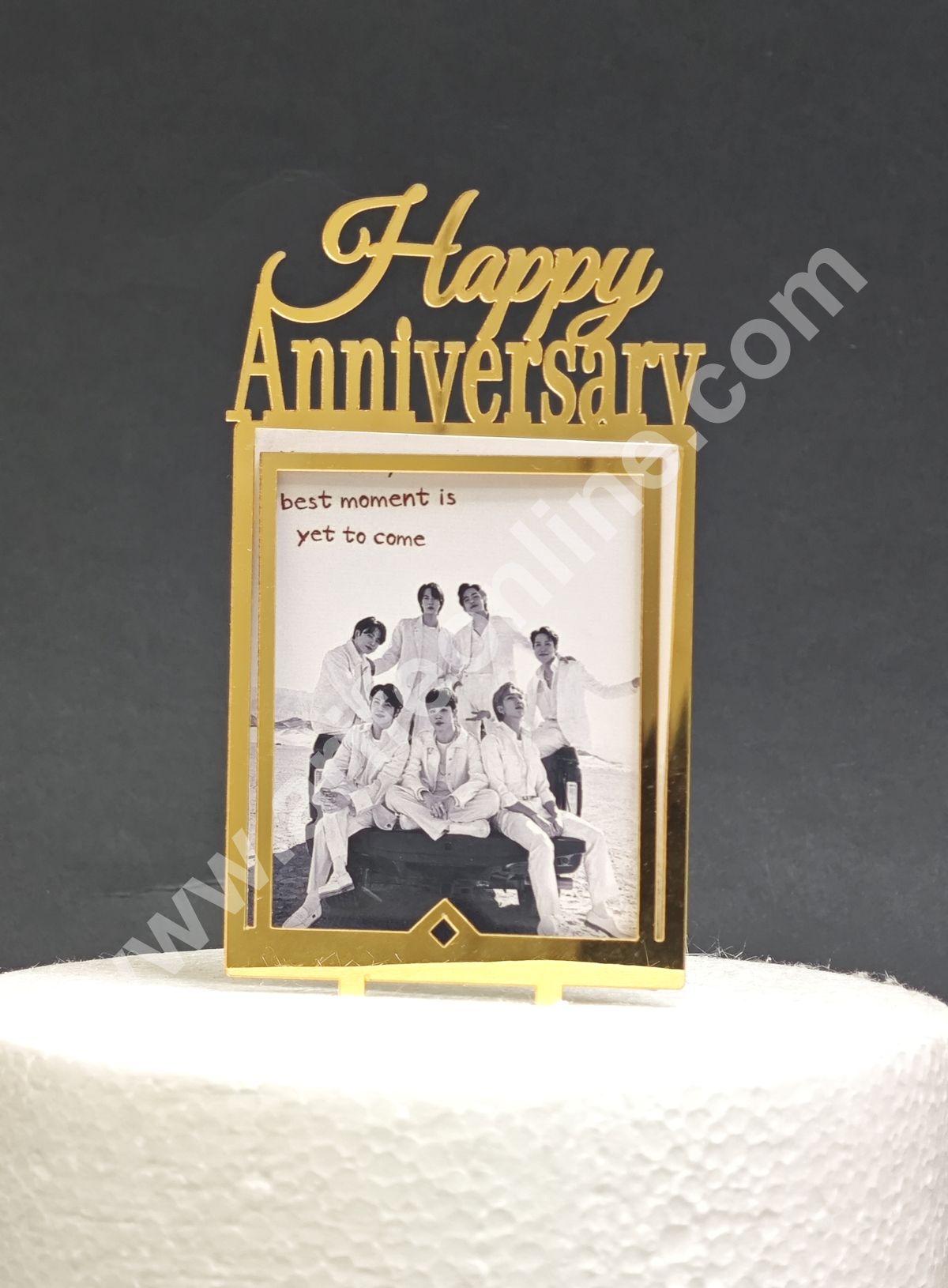 5 inch Gold Square Acrylic Photo Frame Happy Anniversary Cutout Cake Topper | Photo Holder - CAKE DECOR™