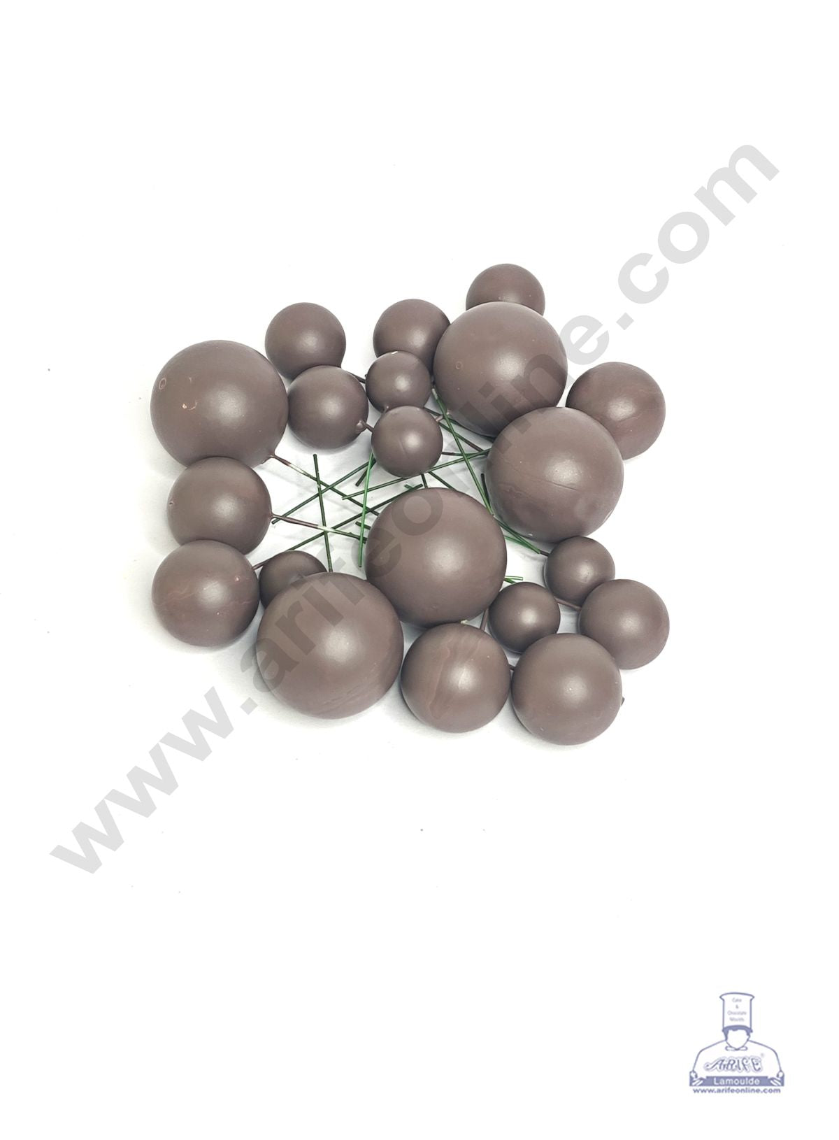 CAKE DECOR™ Matte Chocolate Brown Faux Ball Topper For Cake and Cupcake Decoration - 20 pcs Pack
