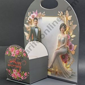 Dark Blue Happy Anniversary Foldable Cake and Flower Hamper - CAKE DECOR™