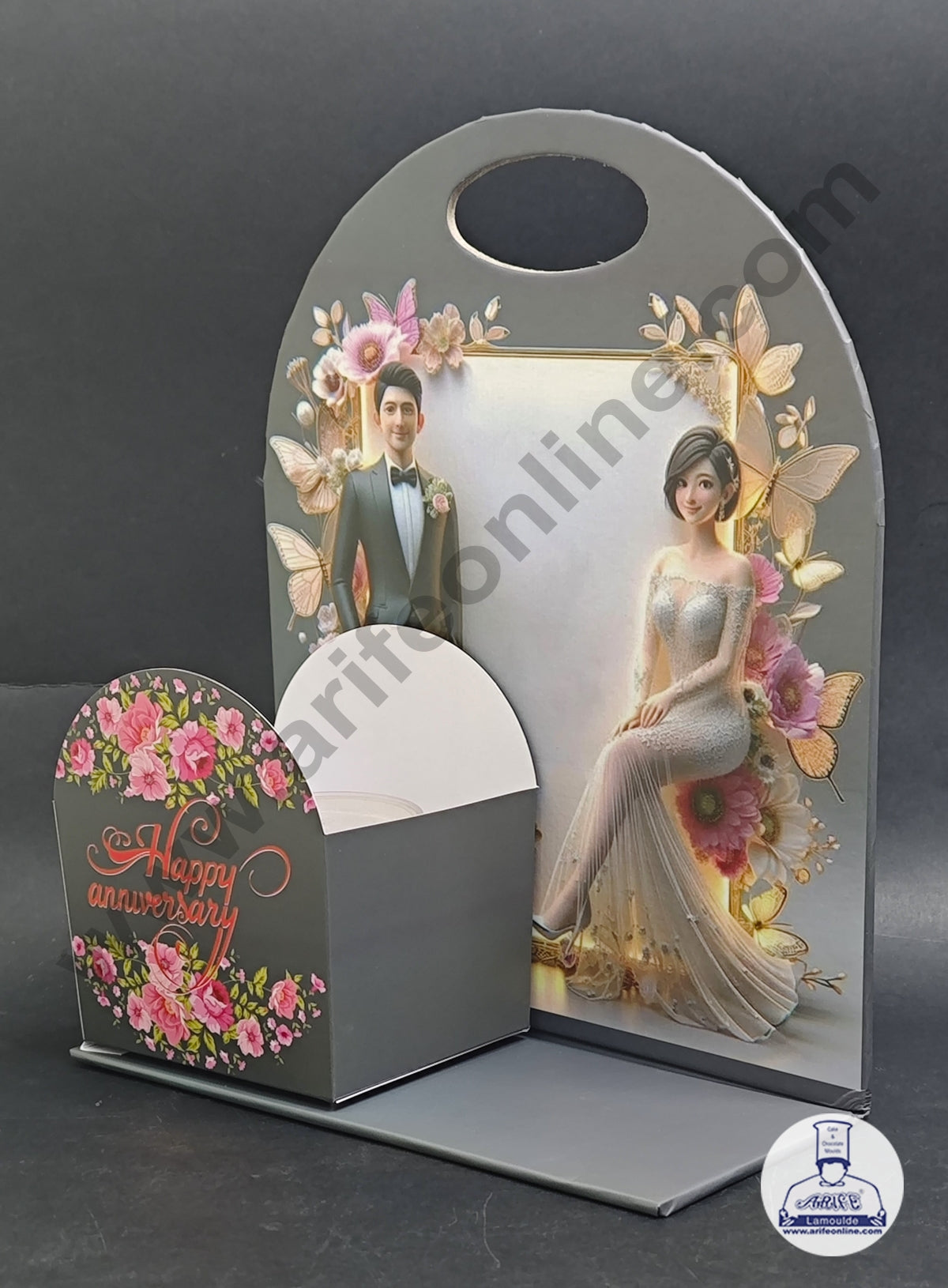 Dark Blue Happy Anniversary Foldable Cake and Flower Hamper - CAKE DECOR™