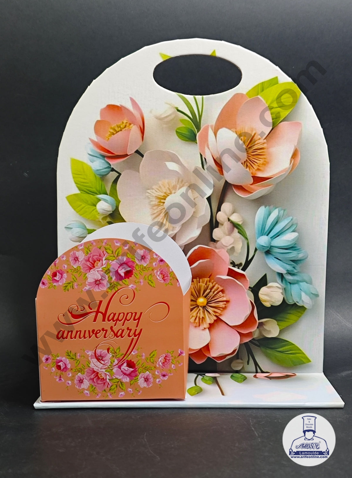 Happy Anniversary Floral Foldable Cake and Flower Hamper (Design-03) - CAKE DECOR™