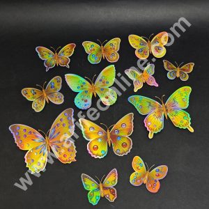 Holographic Multicolor 3D Magnetic Butterfly Cake Toppers |  Hamper Decor – Set of 12 (Design 9)- CAKE DECOR™
