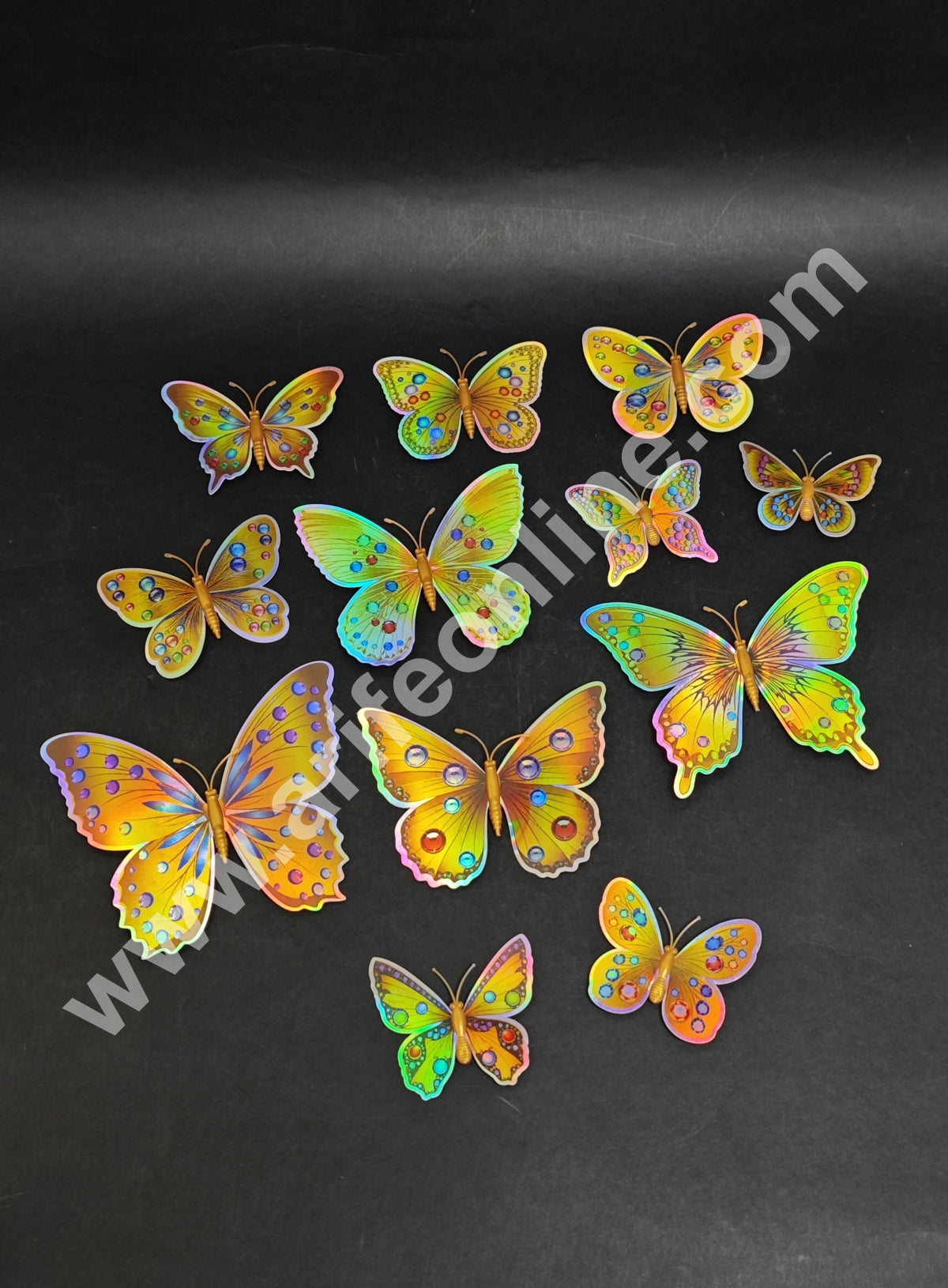Holographic Multicolor 3D Magnetic Butterfly Cake Toppers | Hamper Decor β Set of 12 (Design 9)- CAKE DECORβ’