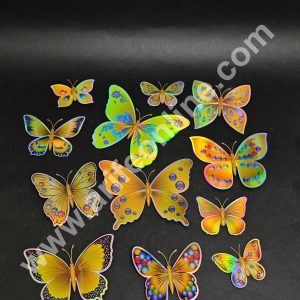 Holographic Multicolor 3D Magnetic Butterfly Cake Toppers |  Hamper Decor – Set of 12 (Design 10 )- CAKE DECOR™