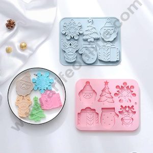 CAKE DECOR™ Silicon 6 Cavity Christmas Theme XMas Tree, Snowflake, Mitten, Deer Silicon Chocolate Mould Jelly Mould SBCM-LBM1207