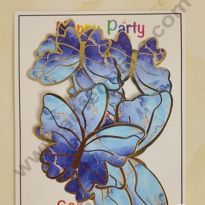 CAKE DECORβ’ 10 Pc Light & Dark Blue Marble Theme Butterfly With Golden Border Paper Topper For Cake And Cupcake Decoration