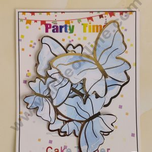CAKE DECORβ’ 10 Pc Light Blue Marble Theme Butterfly With Golden Border Paper Topper For Cake And Cupcake