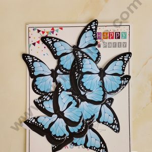CAKE DECOR™ 10 Pcs Light Blue Floral Picks Butterfly With Black Outlines Paper Topper For Cake And Cupcake
