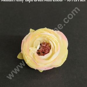 CAKE DECOR™ Medium Peony Artificial Flower For Cake Decoration – Light Green Multi Colour ( 10 Pcs Pack )