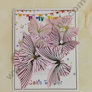 CAKE DECOR™ 10 Pcs Light Pink Butterfly With Golden Lines Paper Topper For Cake And Cupcake